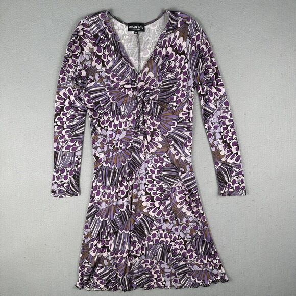 Vivian Shyu Floral Dress Women’s Small Purple Long Sleeve V Neck Midi - Picture 1 of 16